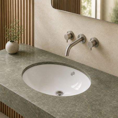 Waschbecken, Sanitärkeramik, Unterbau-Einbau, Hochglanzweiß, 49 x 40 cm, Selora