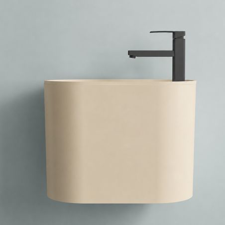 Waschbecken, Wandmontage, Beige Matt, 50 x 28 cm, mit Armaturenloch, Siena