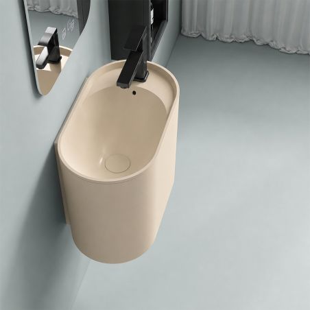 Waschbecken, Wandmontage, Beige Matt, 50 x 28 cm, mit Armaturenloch, Siena