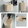 Waschbecken, Wandmontage, Beige Matt, 50 x 28 cm, mit Armaturenloch, Siena