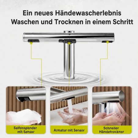 Waschtischarmatur, Kaltwasser, Seifenspender, Sensor, Händetrockner, Kauf, Waschtischmontage, Stromanschluss, Velis