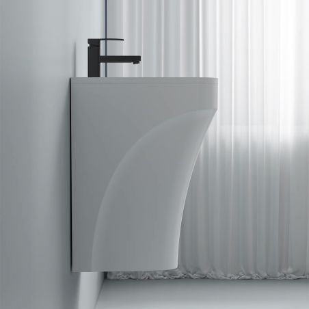 Waschbecken, Weiß glänzend, 42 x 38 x 50 cm, wandhängende Montage, Sanitärkeramik, mit Armaturenloch, Creta