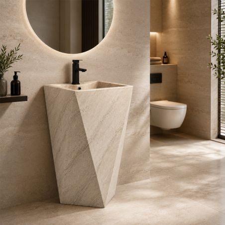 Standwaschbecken, mit Armaturenloch, 47 x 47 x 83 cm, Bodenmontage, Sanitärkeramik, Enrico Stone