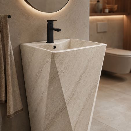 Standwaschbecken, mit Armaturenloch, 47 x 47 x 83 cm, Bodenmontage, Sanitärkeramik, Enrico Stone