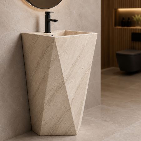 Standwaschbecken, mit Armaturenloch, 47 x 47 x 83 cm, Bodenmontage, Sanitärkeramik, Enrico Stone