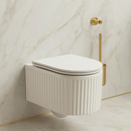 Toilettenschüssel, Wandmontage, Hochglanzweiß mit vertikaler Riffelung, Tornado-Spülsystem, 49 x 36 cm, Sanitärkeramik, Firenze
