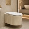 Toilettenschüssel, Wandmontage, Beige Matt mit vertikaler Riffelung, Tornado-Spülsystem, 49 x 36 cm, Sanitärkeramik, Firenze