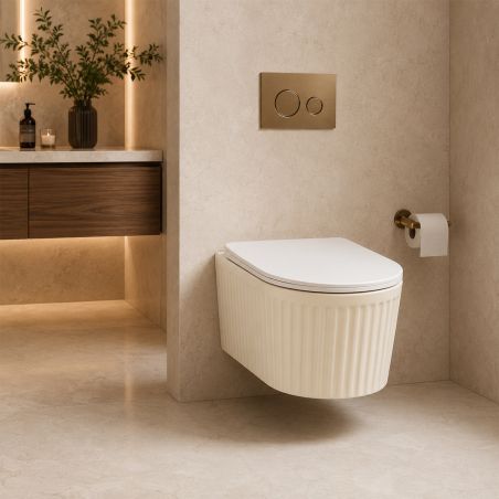 Toilettenschüssel, Wandmontage, Beige Matt mit vertikaler Riffelung, Tornado-Spülsystem, 49 x 36 cm, Sanitärkeramik, Firenze