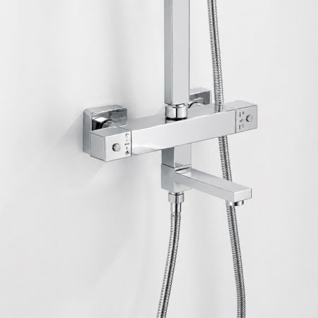 Thermostat-Duschsystem, 2 Funktionen, Regenduschkopf, Handbrause, Wandmontage, Chrom, Hermes