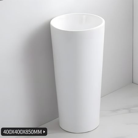 Standwaschbecken, Hochglanzweiß, 40 x 40 x 85 cm, Sanitärkeramik, ohne Armaturenloch, Lucia