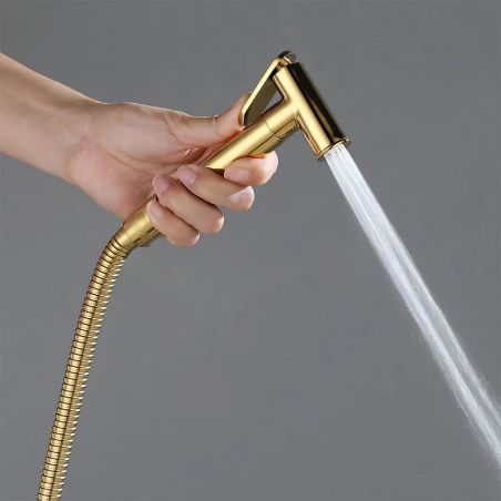 Hygienedusche, Warm- und Kaltwasser, Goldfarben, Matt, Wandmontage, Messing, Neo