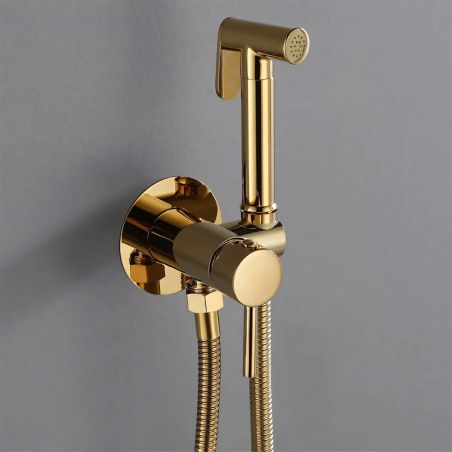 Hygienedusche, Warm- und Kaltwasser, Goldfarben, Matt, Wandmontage, Messing, Neo