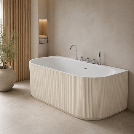 Freistehende Badewanne, 170 x 80 cm, inklusive Armatur und Ventil, außen Jasmine Mat und innen Weiß glänzend, Acryl, Eden