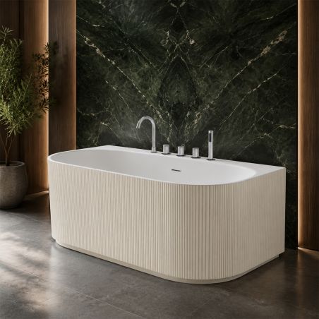 Freistehende Badewanne, 170 x 80 cm, inklusive Armatur und Ventil, außen Jasmine Mat und innen Weiß glänzend, Acryl, Eden