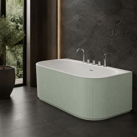 Freistehende Badewanne, 170 x 80 cm, inklusive Armatur und Ventil, außen matt mintgrün und innen glänzend weiß, Acryl, Eden