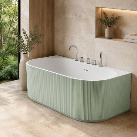 Freistehende Badewanne, 170 x 80 cm, inklusive Armatur und Ventil, außen matt mintgrün und innen glänzend weiß, Acryl, Eden