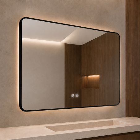 LED-Spiegel, schwarzer Rahmen, Anti-Beschlag, Touch-Taste, 3 Lichtfarben, Einstellbare Helligkeit, 60-70x80-150 cm, Feliz