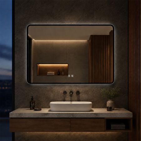LED-Spiegel, schwarzer Rahmen, Anti-Beschlag, Touch-Taste, 3 Lichtfarben, Einstellbare Helligkeit, 60-70x80-150 cm, Feliz