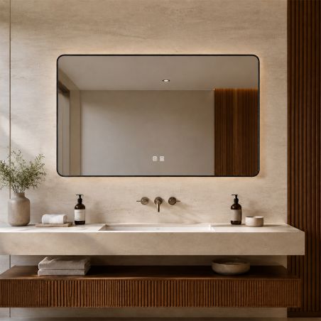 LED-Spiegel, schwarzer Rahmen, Anti-Beschlag, Touch-Taste, 3 Lichtfarben, Einstellbare Helligkeit, 60-70x80-150 cm, Feliz