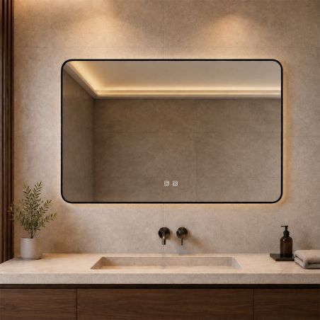 LED-Spiegel, schwarzer Rahmen, Anti-Beschlag, Touch-Taste, 3 Lichtfarben, Einstellbare Helligkeit, 60-70x80-150 cm, Feliz