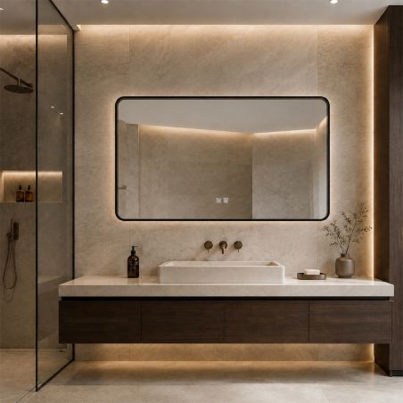 LED-Spiegel, schwarzer Rahmen, Anti-Beschlag, Touch-Taste, 3 Lichtfarben, Einstellbare Helligkeit, 60-70x80-150 cm, Feliz