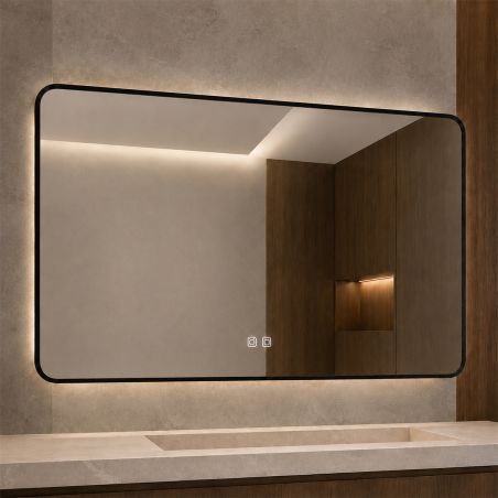 LED-Spiegel, schwarzer Rahmen, Anti-Beschlag, Touch-Taste, 3 Lichtfarben, Einstellbare Helligkeit, 60-70x80-150 cm, Feliz