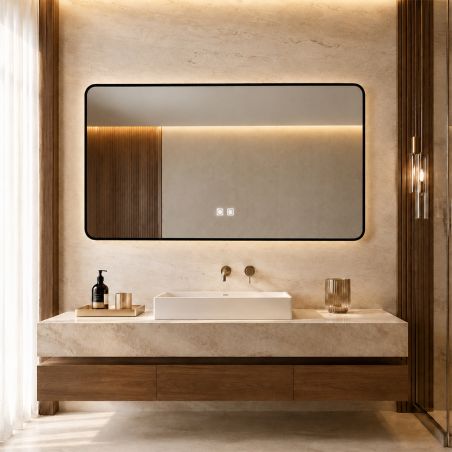 LED-Spiegel, schwarzer Rahmen, Anti-Beschlag, Touch-Taste, 3 Lichtfarben, Einstellbare Helligkeit, 60-70x80-150 cm, Feliz