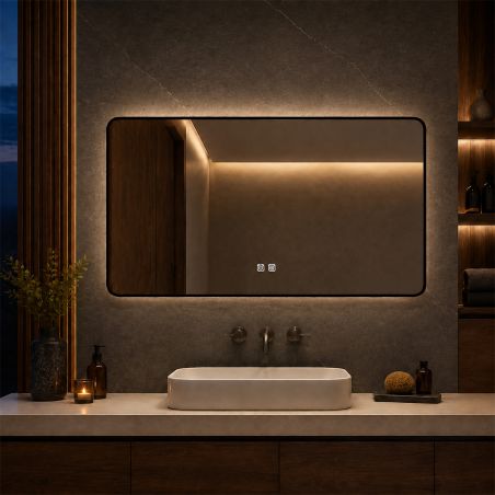 LED-Spiegel, schwarzer Rahmen, Anti-Beschlag, Touch-Taste, 3 Lichtfarben, Einstellbare Helligkeit, 60-70x80-150 cm, Feliz