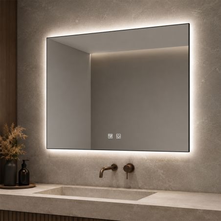 LED-Spiegel, schwarzer Rahmen, Anti-Beschlag, Touch-Taste, 3 Lichtfarben, Einstellbare Helligkeit, 60-70x80-150 cm, Feliz