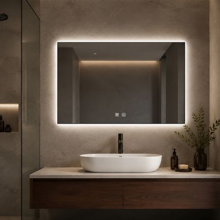 LED-Spiegel, schwarzer Rahmen, Anti-Beschlag, Touch-Taste, 3 Lichtfarben, Einstellbare Helligkeit, 60-70x80-150 cm, Feliz
