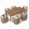 Möbelgarnitur, Tisch 150 cm + 6 Stühle, Teakholz, für Terrasse oder Garten, Seilgeflecht, Kissen inklusive, Gardenia