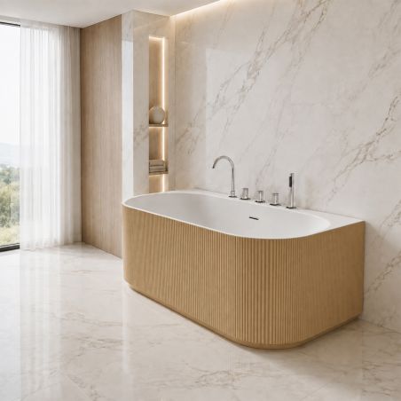 Freistehende Badewanne, 170 x 80 cm, inklusive Armatur und Ventil, außen Beige Matt und innen Weiß glänzend, Acryl, Eden