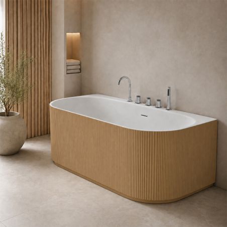 Freistehende Badewanne, 170 x 80 cm, inklusive Armatur und Ventil, außen Beige Matt und innen Weiß glänzend, Acryl, Eden