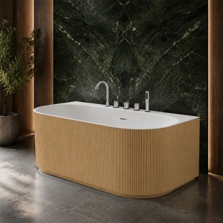 Freistehende Badewanne, 170 x 80 cm, inklusive Armatur und Ventil, außen Beige Matt und innen Weiß glänzend, Acryl, Eden