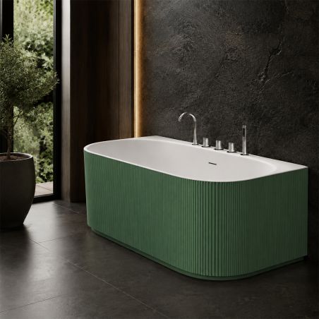 Freistehende Badewanne, 170 x 80 cm, inklusive Armatur und Ventil, außen matt mintgrün und innen glänzend weiß, Acryl, Eden