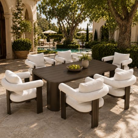 Möbelset für 6 Personen, Garten oder Terrasse, Aluminium, Tisch 214x102 cm + 6 Stühle, 100% Olefin-Gewebe, Bora Bora