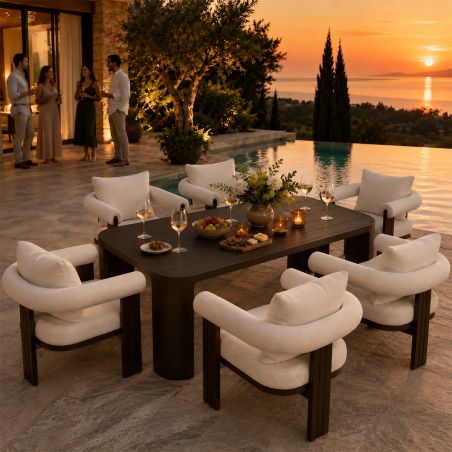 Möbelset für 6 Personen, Garten oder Terrasse, Aluminium, Tisch 214x102 cm + 6 Stühle, 100% Olefin-Gewebe, Bora Bora