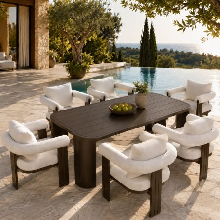 Möbelset für 6 Personen, Garten oder Terrasse, Aluminium, Tisch 214x102 cm + 6 Stühle, 100% Olefin-Gewebe, Bora Bora