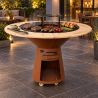 Holzkohlegrill aus Gusseisen, Cortenstahl & Holz, rostbraun, mit Holzfach und Rollen, Ø 100 × H 90 cm,Avangarde