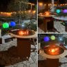 Grill mit Gusseisenplatte Aurelius, Corten 2 mm, Eichenholzplatte, Holzfach, Griff und Lenkrollen, Ø101xH100 cm