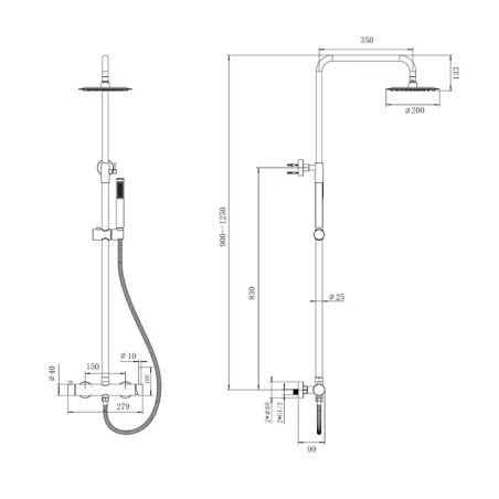 Duschsystem, Chrom, 2 Funktionen, Edelstahl, Regenduschkopf, Handbrause, Wandmontage, Fino