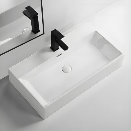 Waschbecken, Weiß glänzend, Sanitärkeramik, Armaturenloch, Aufsatzmontage 70 x 42 cm, Nivo