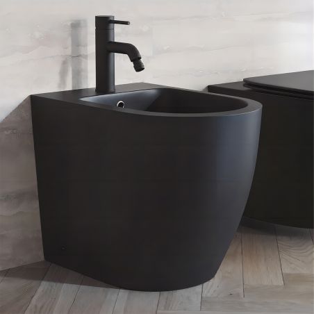 Bidet Galo, Mattschwarz, Power Colour, 56x36 cm, Bodenmontage, mit Überlauf