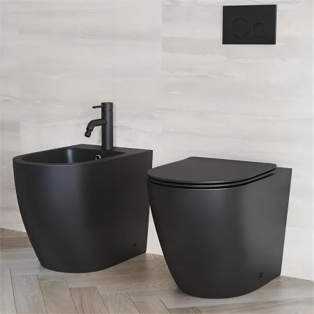 Bidet Galo, Mattschwarz, Power Colour, 56x36 cm, Bodenmontage, mit Überlauf