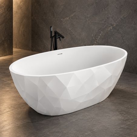 Freistehende Badewanne  Acryl, verchromtem Abfluss und Überlauf, außen glänzend weiß, innen matt weiß, 170 x 80 cm, Valencia