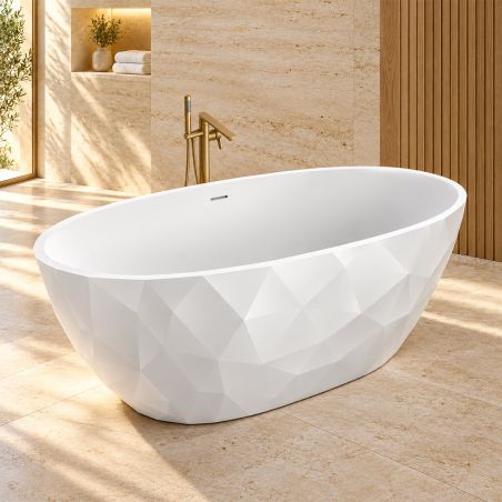 Freistehende Badewanne  Acryl, verchromtem Abfluss und Überlauf, Hochglanzweiß, 170 x 80 cm, Valencia