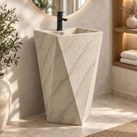 Standwaschbecken, mit Armaturenloch, 47.5 x 48 x 86 cm, Bodenmontage, Sanitärkeramik, Enrico Stone