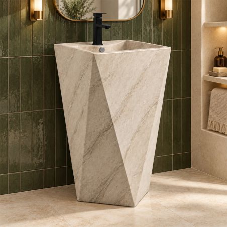 Standwaschbecken, mit Armaturenloch, 47.5 x 48 x 86 cm, Bodenmontage, Sanitärkeramik, Enrico Stone