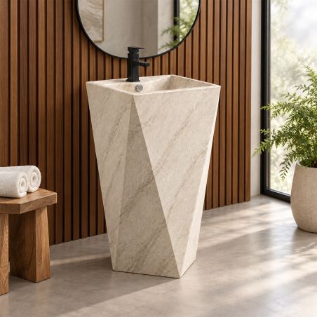 Standwaschbecken, mit Armaturenloch, 47.5 x 48 x 86 cm, Bodenmontage, Sanitärkeramik, Enrico Stone