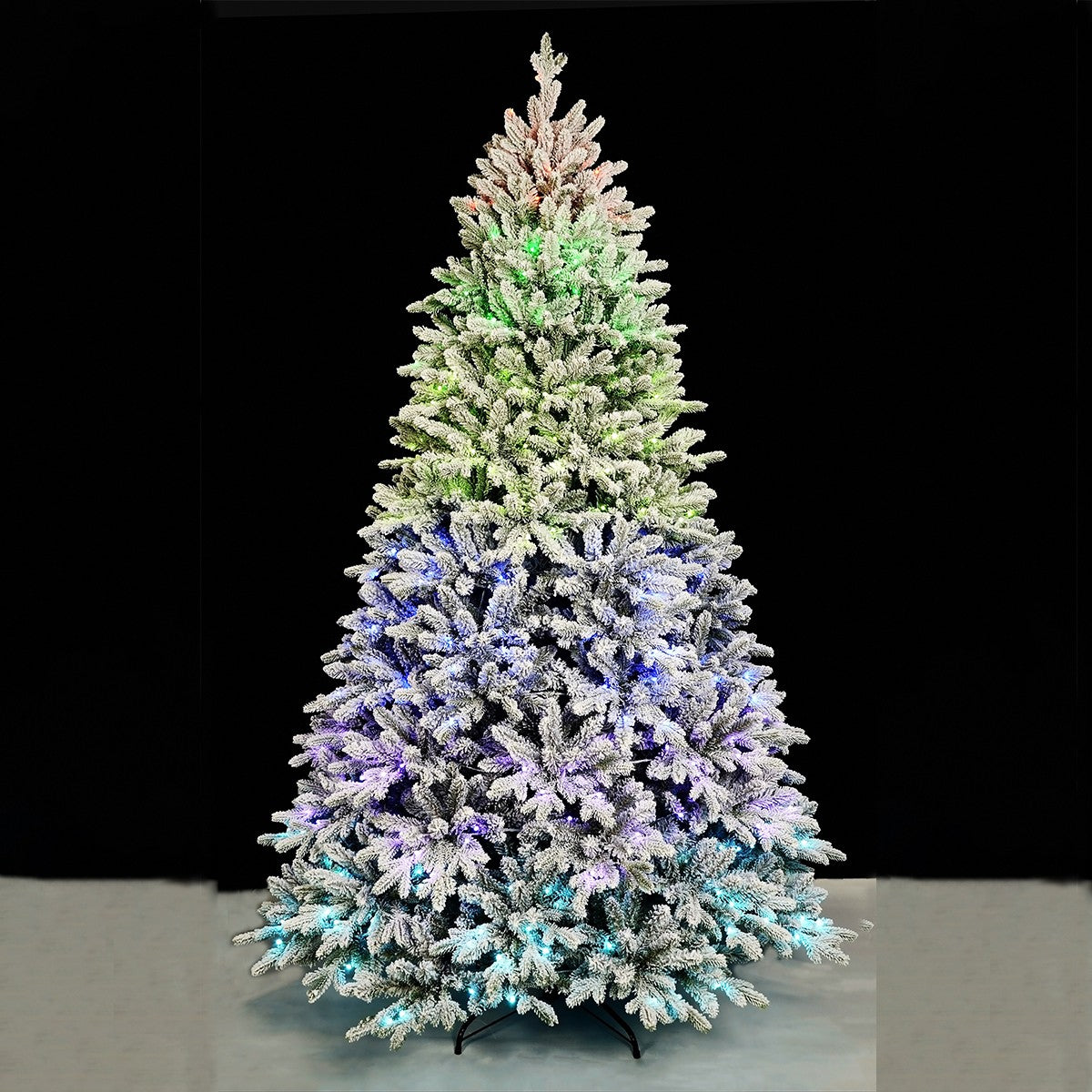 Künstlicher Weihnachtsbaum, beschneit, Polar, 3D-Zweige, 250 cm, RGB-LED, 32 Modi, Fernbedienung, Metallständer, 4186 Zweige